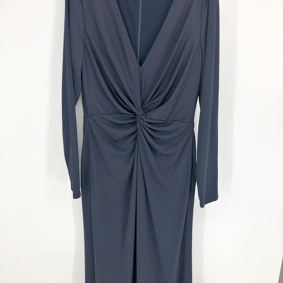 LAUREN RALPH LAUREN Evening Gown 12 Navy Blue V-Neck Maxi Dress Knot Front NWT - Picture 5 of 9